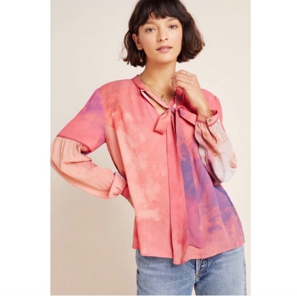 Bl-nk Anthropologie Tie-dyed Multicolored Mina Boho Peasant Blouse(M)